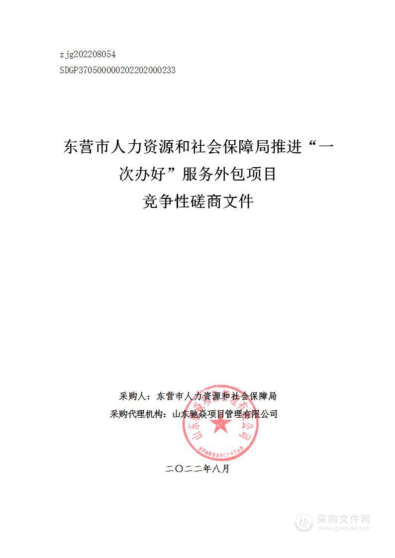 东营市人力资源和社会保障局推进“一次办好”服务外包项目