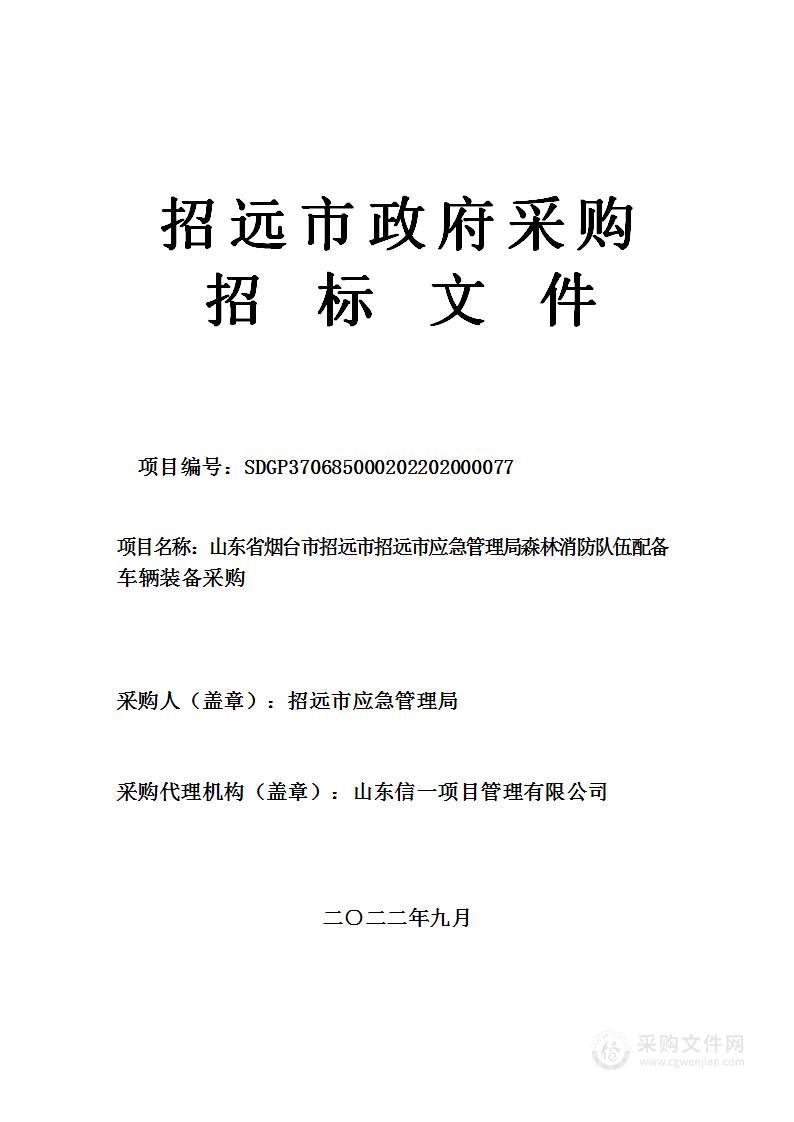 山东省烟台市招远市招远市应急管理局森林消防队伍配备车辆装备采购