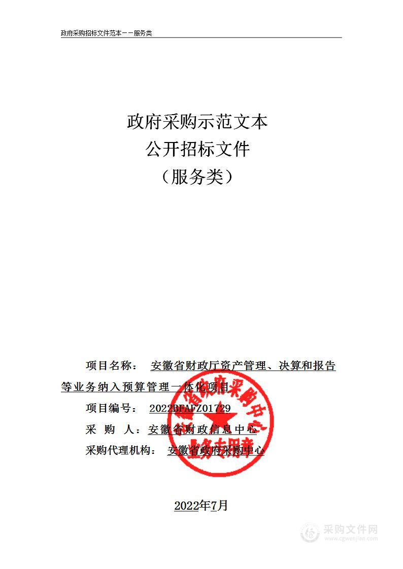 安徽省财政厅资产管理、决算和报告等业务纳入预算管理一体化项目