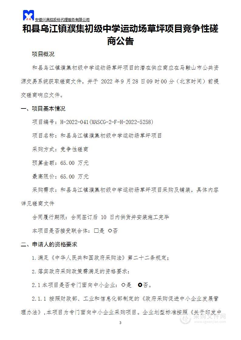 和县乌江镇濮集初级中学运动场草坪项目