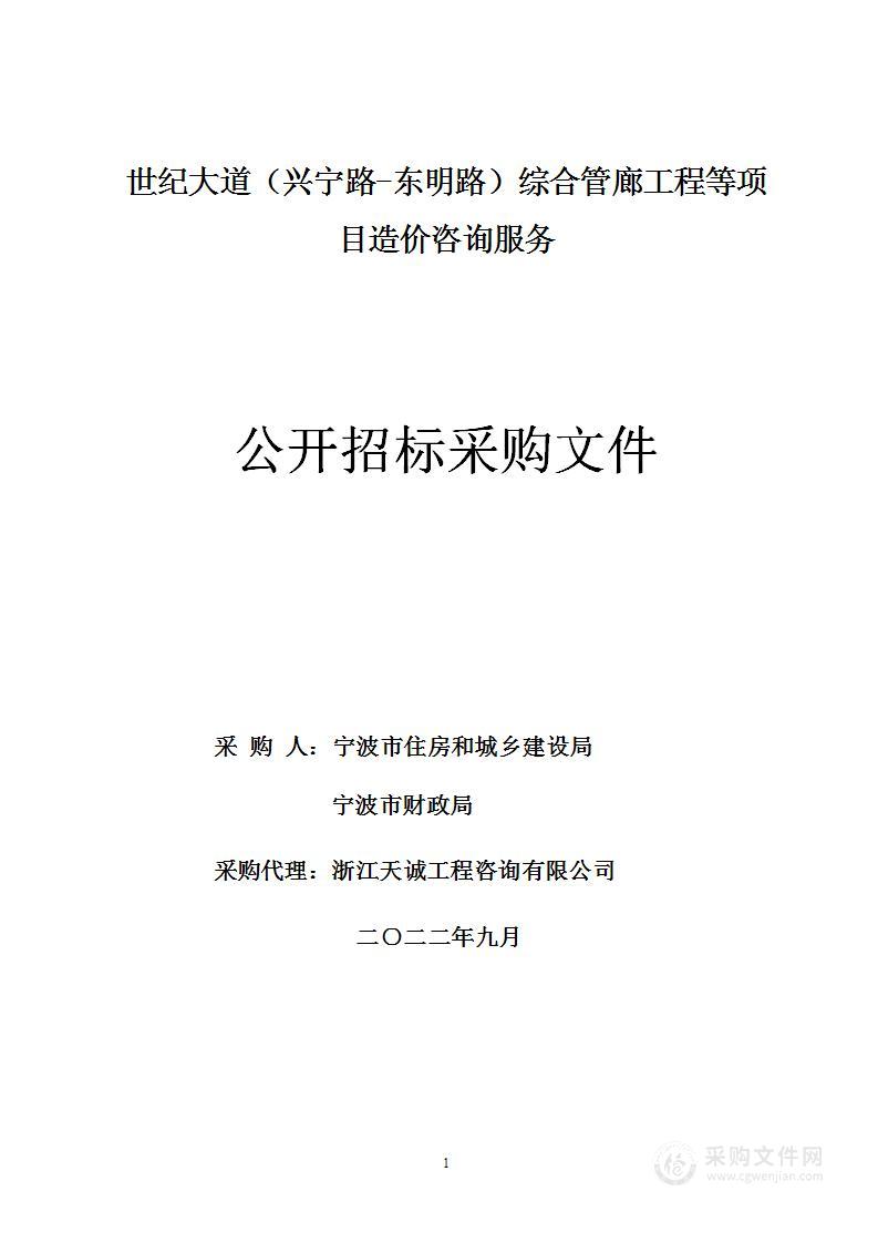 世纪大道（兴宁路-东明路）综合管廊工程等项目造价咨询服务