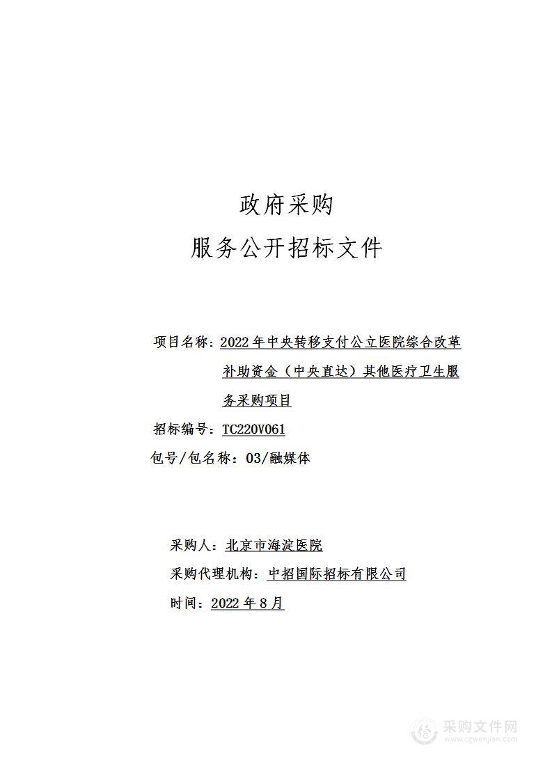 2022年中央转移支付公立医院综合改革补助资金（中央直达）其他医疗卫生服务采购项目（第3包）