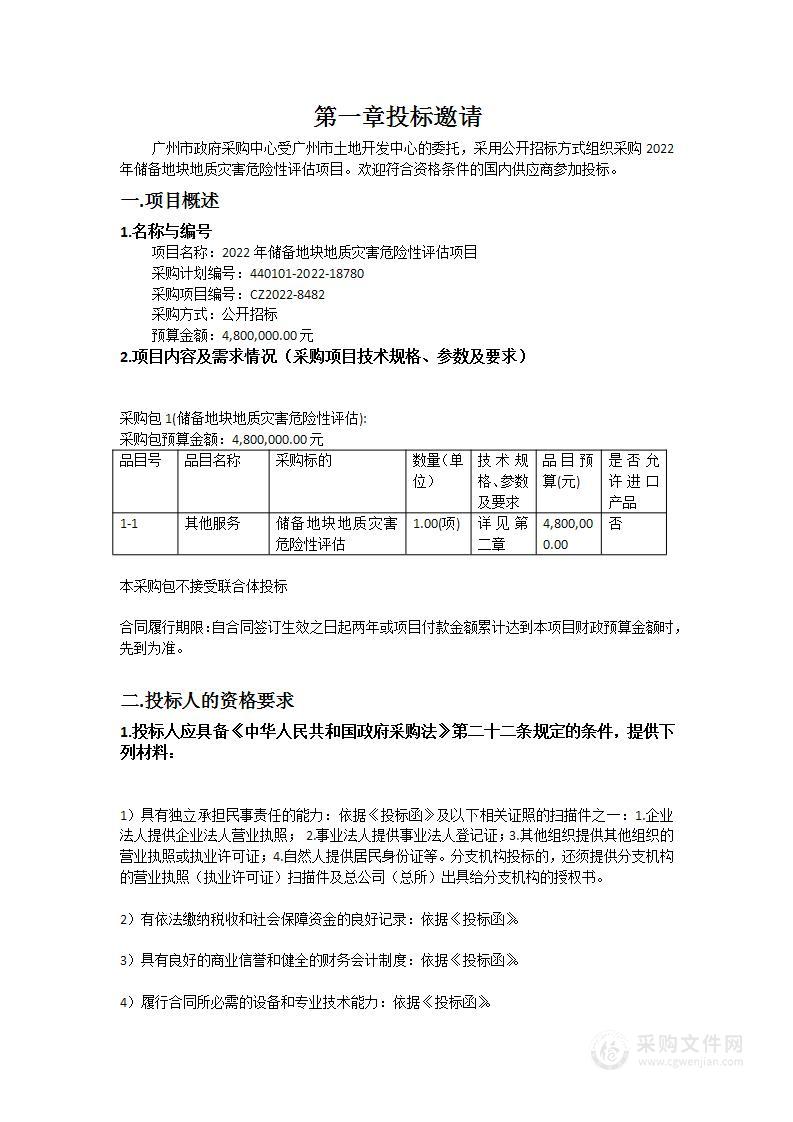 2022年储备地块地质灾害危险性评估项目