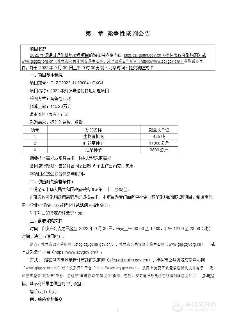 2022年资源县退化耕地治理项目