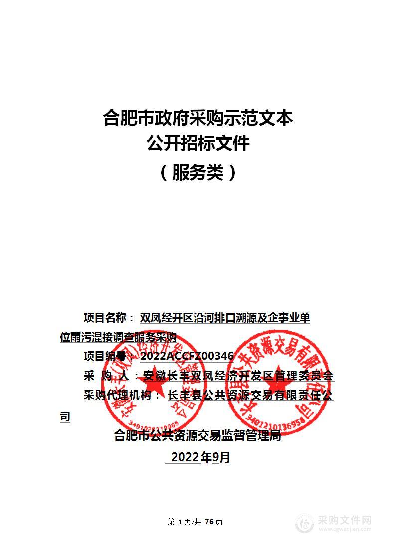 双凤经开区沿河排口溯源及企事业单位雨污混接调查服务采购