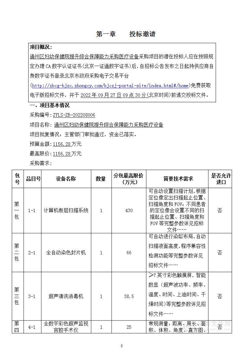 通州区妇幼保健院提升综合保障能力采购医疗设备采购项目