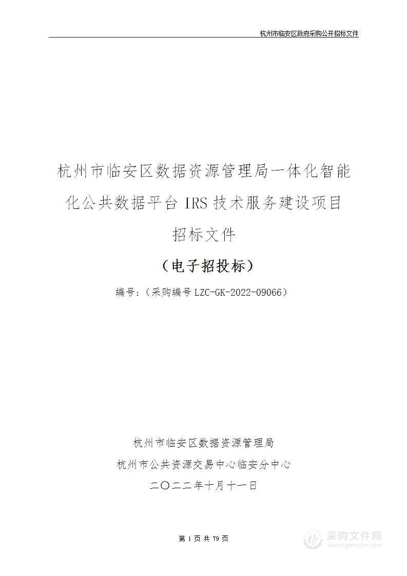 杭州市临安区数据资源管理局一体化智能化公共数据平台IRS技术服务建设项目