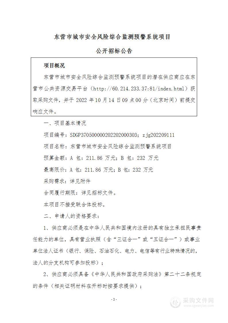 东营市城市安全风险综合监测预警系统项目