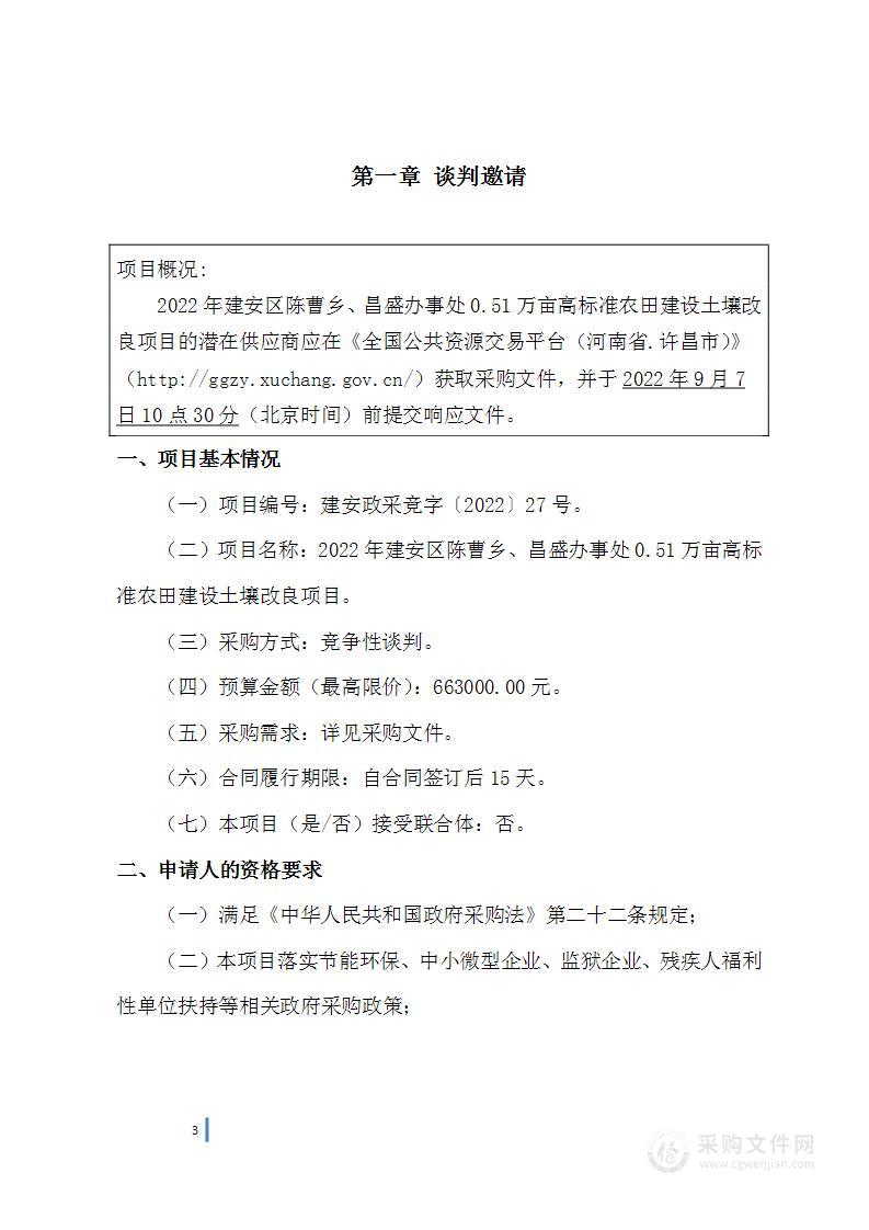 2022年建安区陈曹乡、昌盛办事处0.51万亩高标准农田建设土壤改良项目