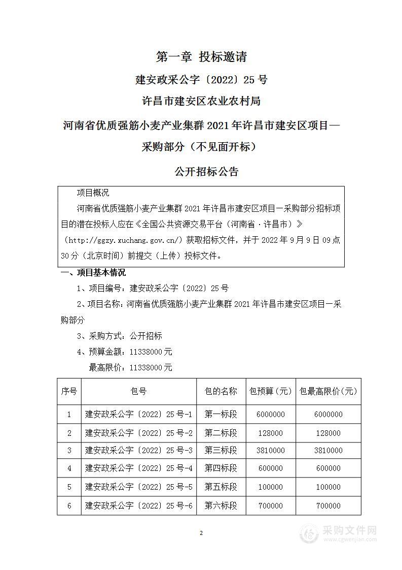 河南省优质强筋小麦产业集群2021年许昌市建安区项目—采购部分