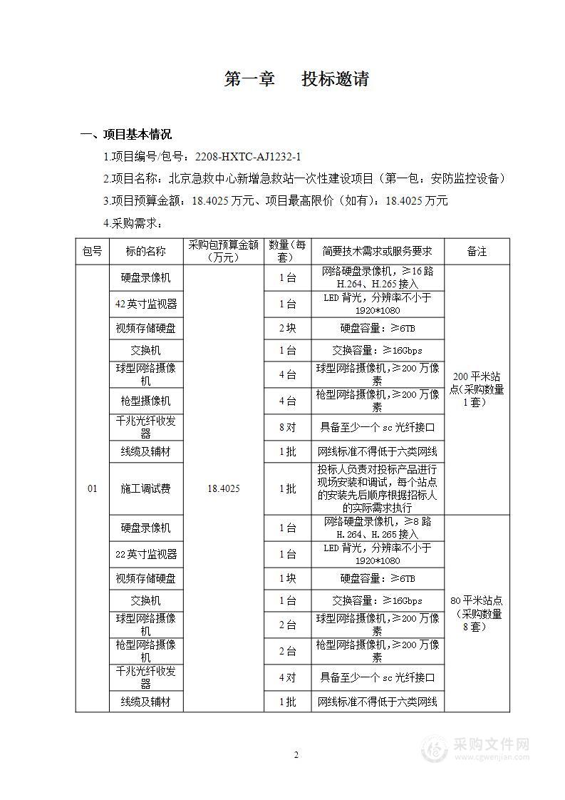 北京急救中心新增急救站一次性建设项目（第一包）