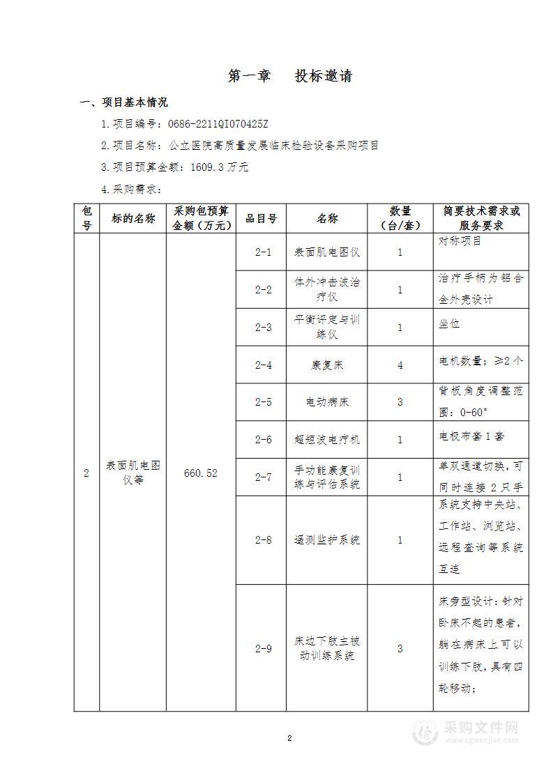 公立医院高质量发展临床检验设备采购项目（第二包）