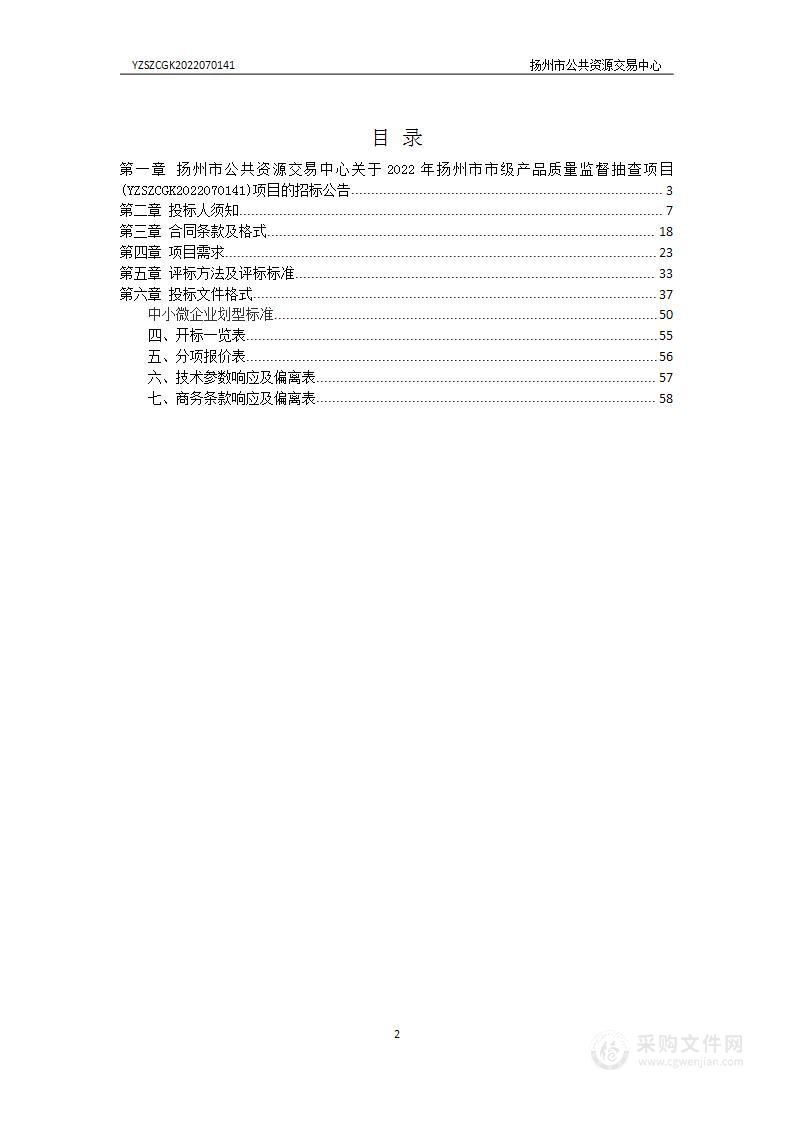 2022年扬州市市级产品质量监督抽查项目