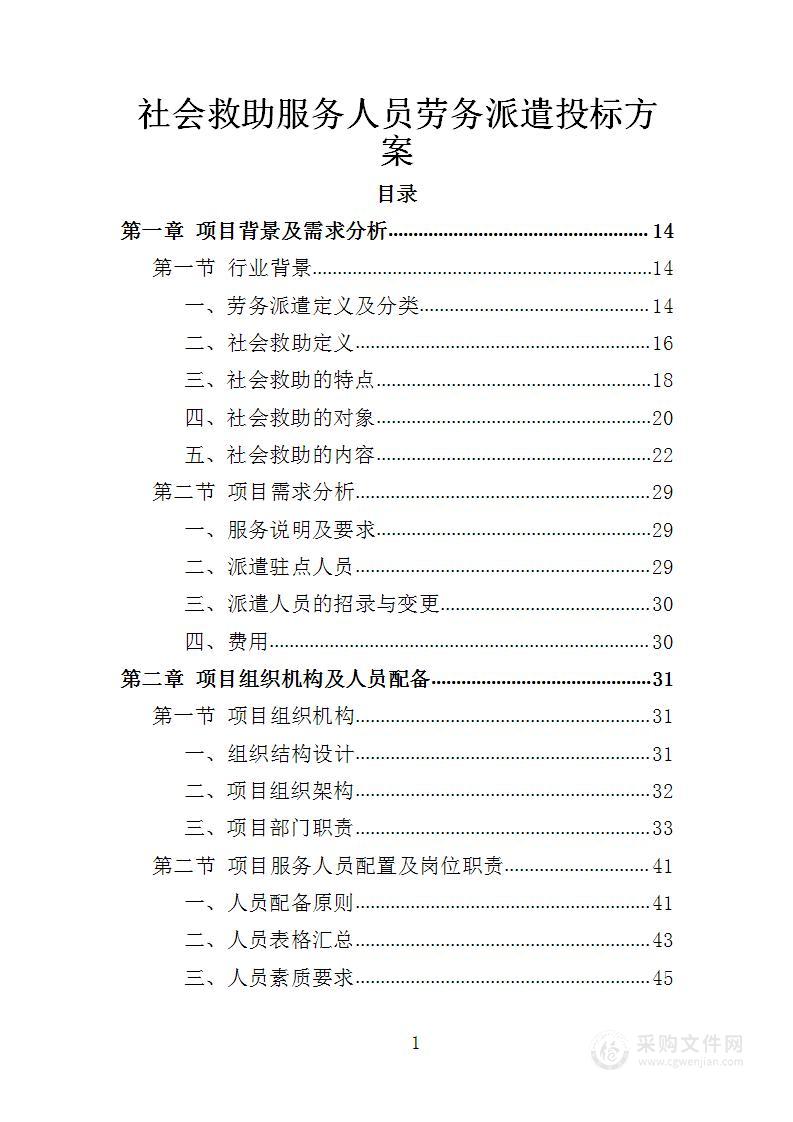 社会救助服务人员劳务派遣投标方案