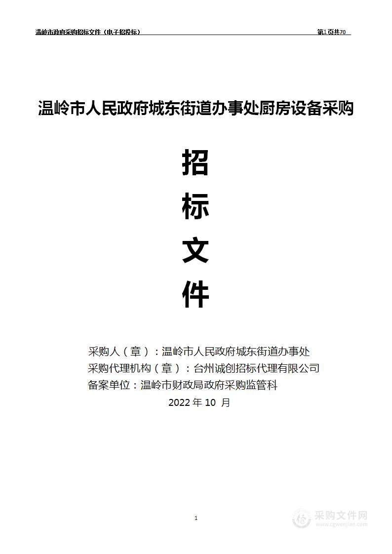 温岭市人民政府城东街道办事处厨房设备采购