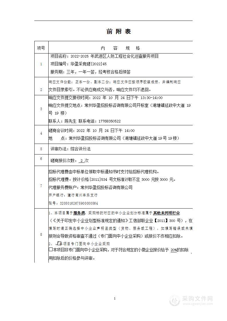 2022-2025年武进区人防工程社会化巡查服务项目