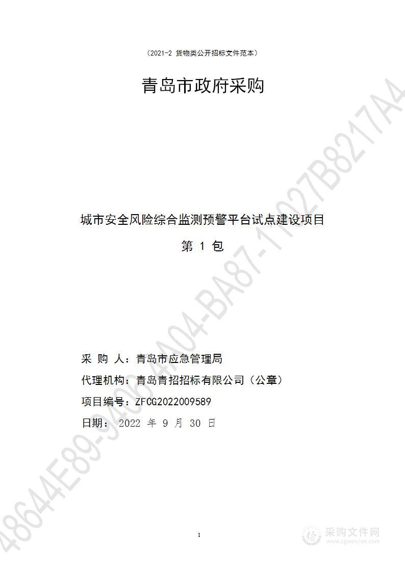 青岛市应急管理局城市安全风险综合监测预警平台试点建设项目（第1包）