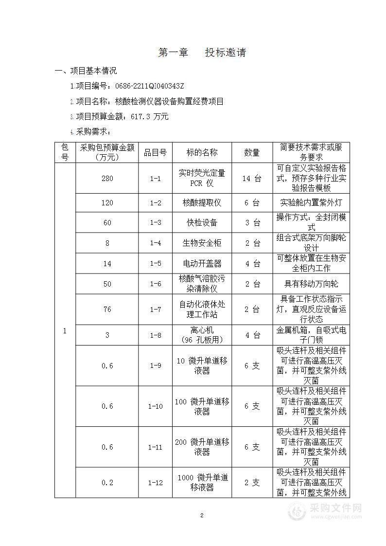 核酸检测仪器设备购置经费项目