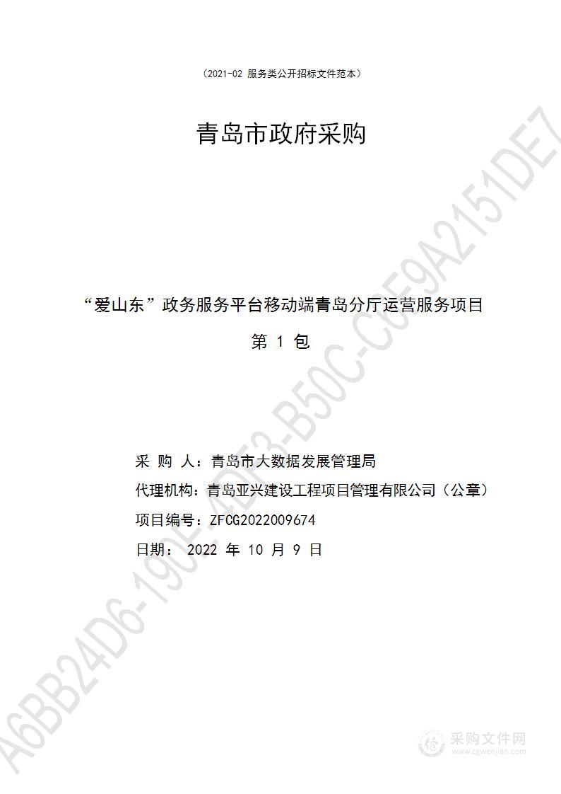 青岛市大数据发展管理局“爱山东”政务服务平台移动端青岛分厅运营服务项目（第1包）