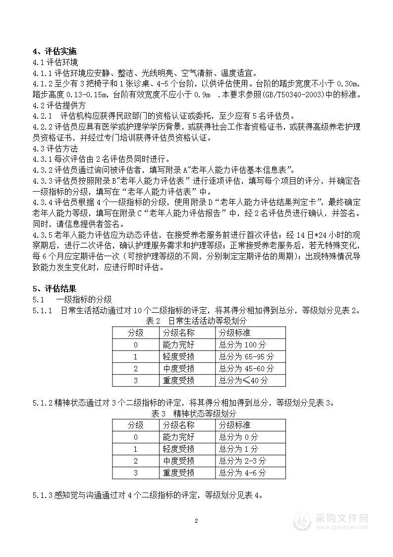 老年人护理等级评估标准