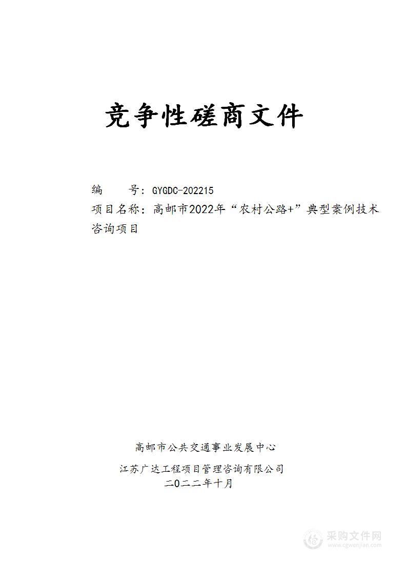 高邮市2022年“农村公路+”典型案例技术咨询项目