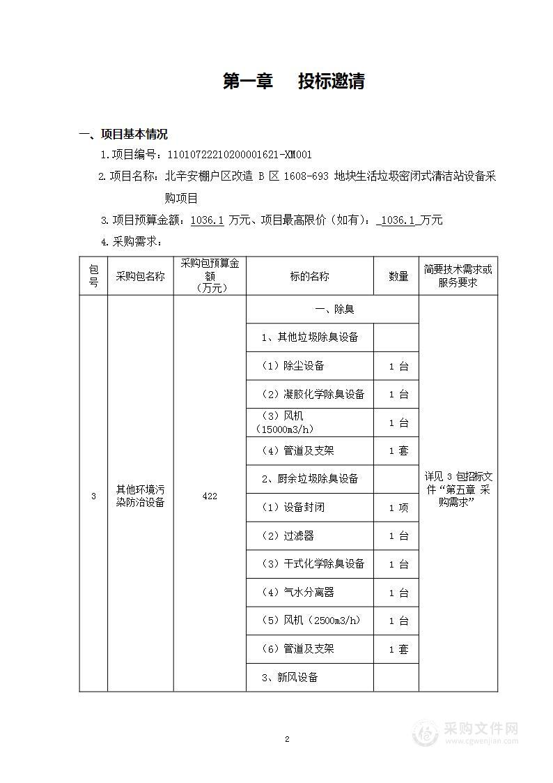 北辛安棚户区改造B区1608-693地块生活垃圾密闭式清洁站设备采购项目（第三包）