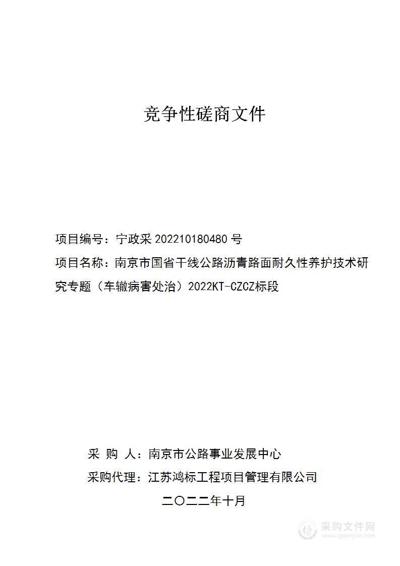 南京市国省干线公路沥青路面耐久性养护技术研究专题（车辙病害处治）2022KT-CZCZ标段