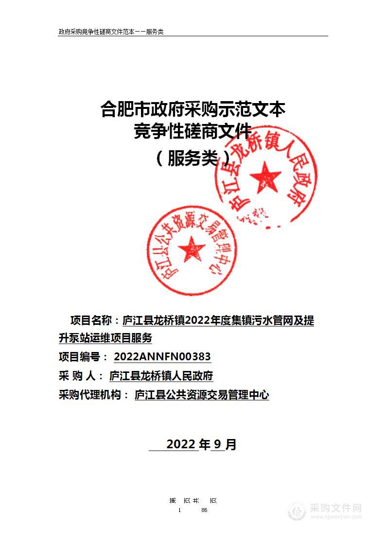 庐江县龙桥镇2022年度集镇污水管网及提升泵站运维项目服务