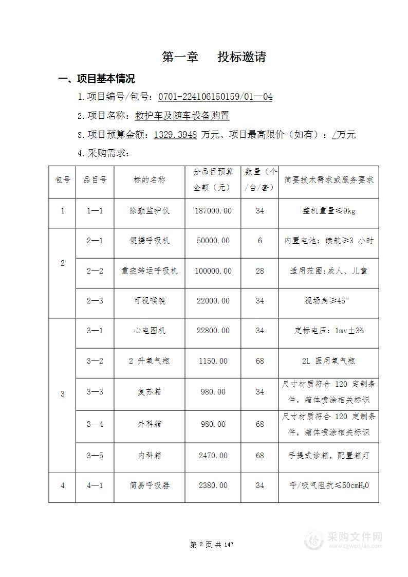 救护车及随车设备购置