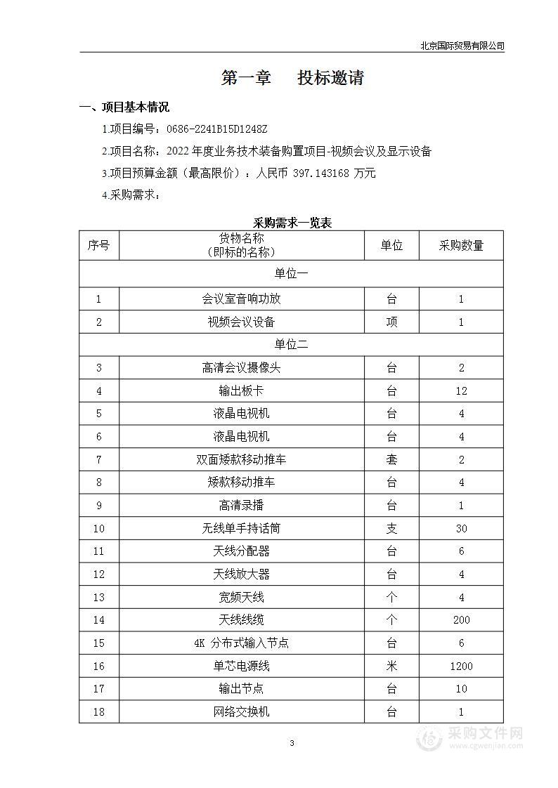 2022年度业务技术装备购置项目-视频会议及显示设备