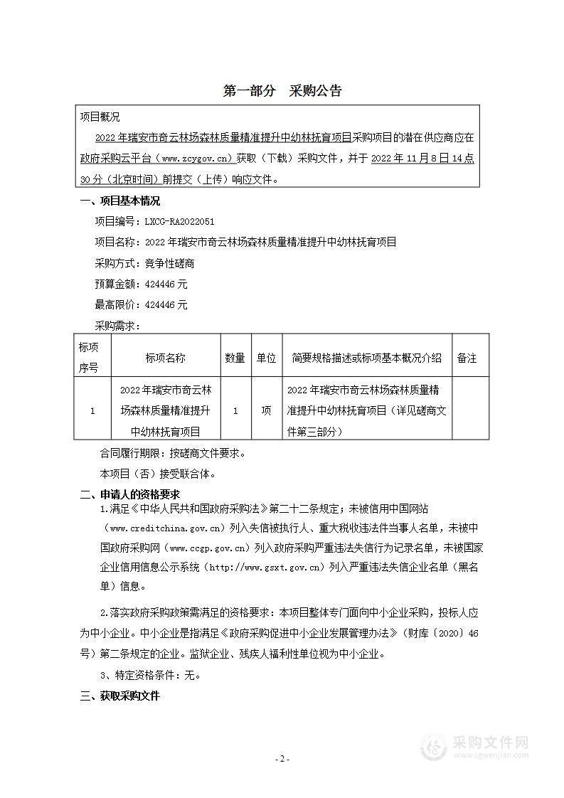 2022年瑞安市奇云林场森林质量精准提升中幼林抚育项目