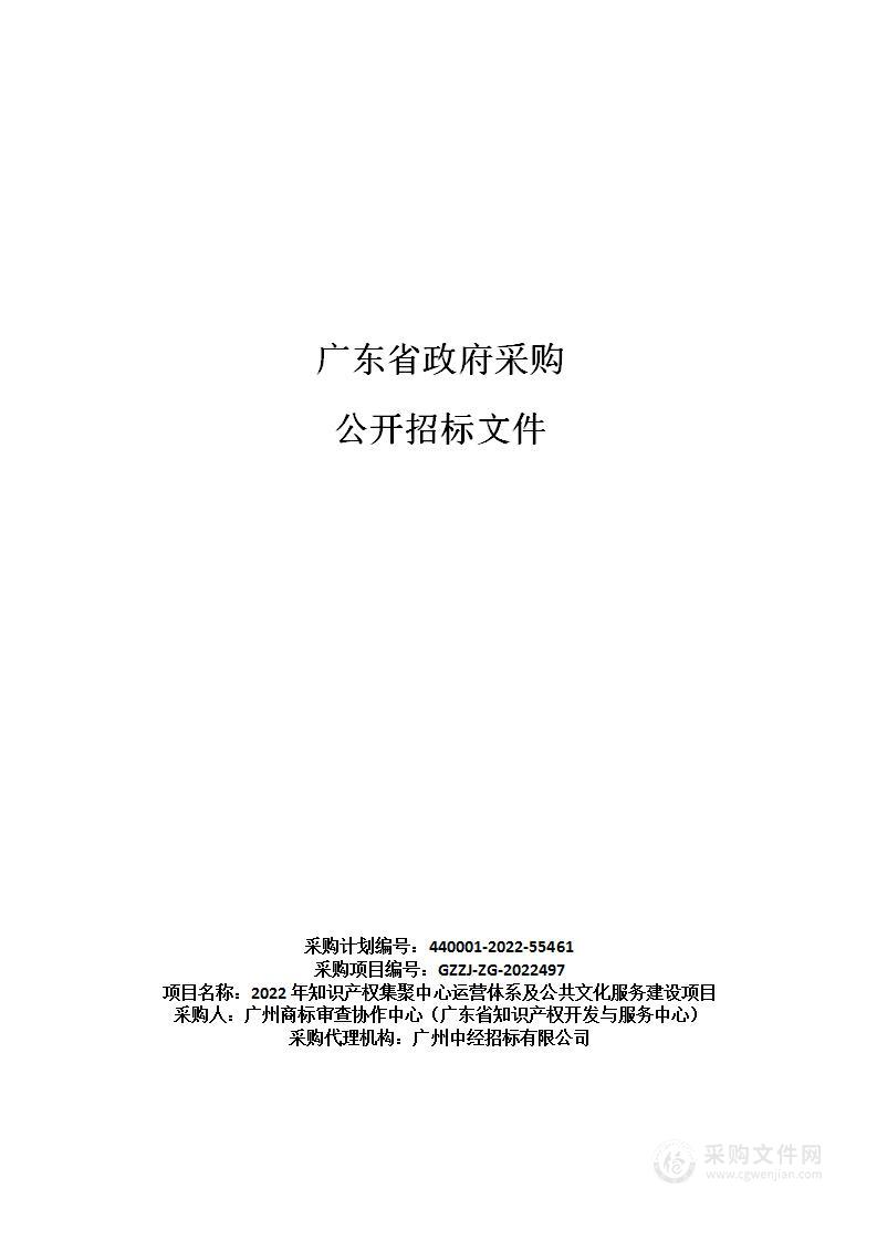 2022年知识产权集聚中心运营体系及公共文化服务建设项目