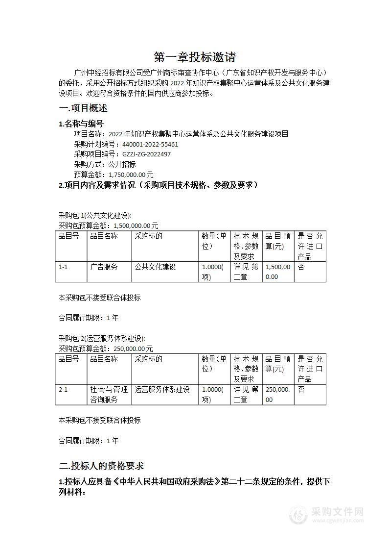 2022年知识产权集聚中心运营体系及公共文化服务建设项目