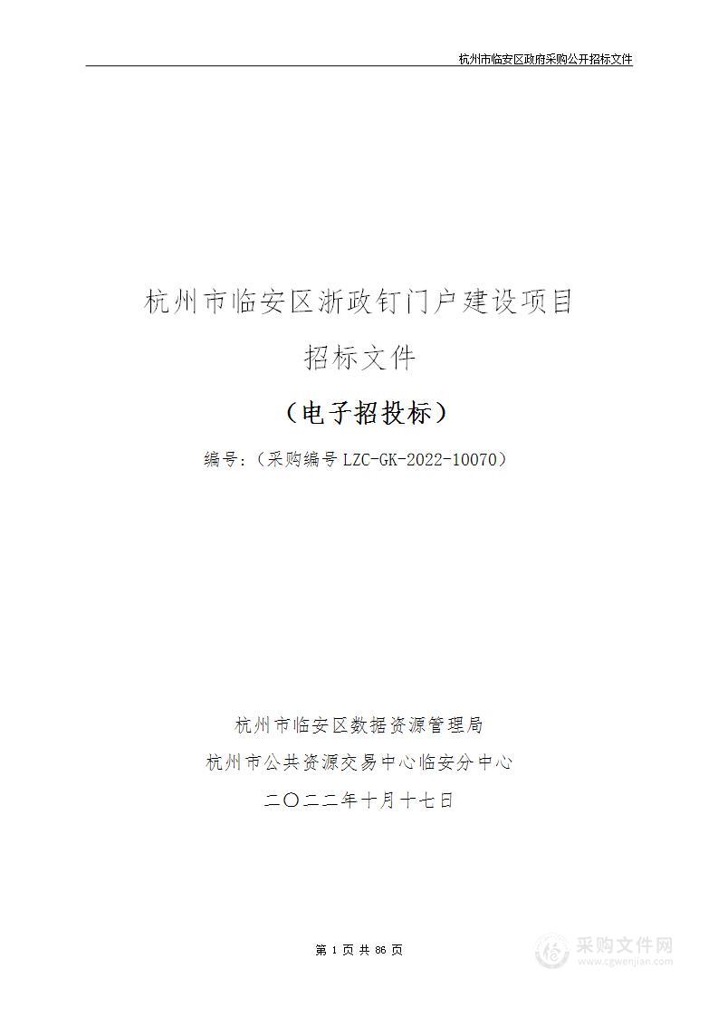 杭州市临安区浙政钉门户建设项目