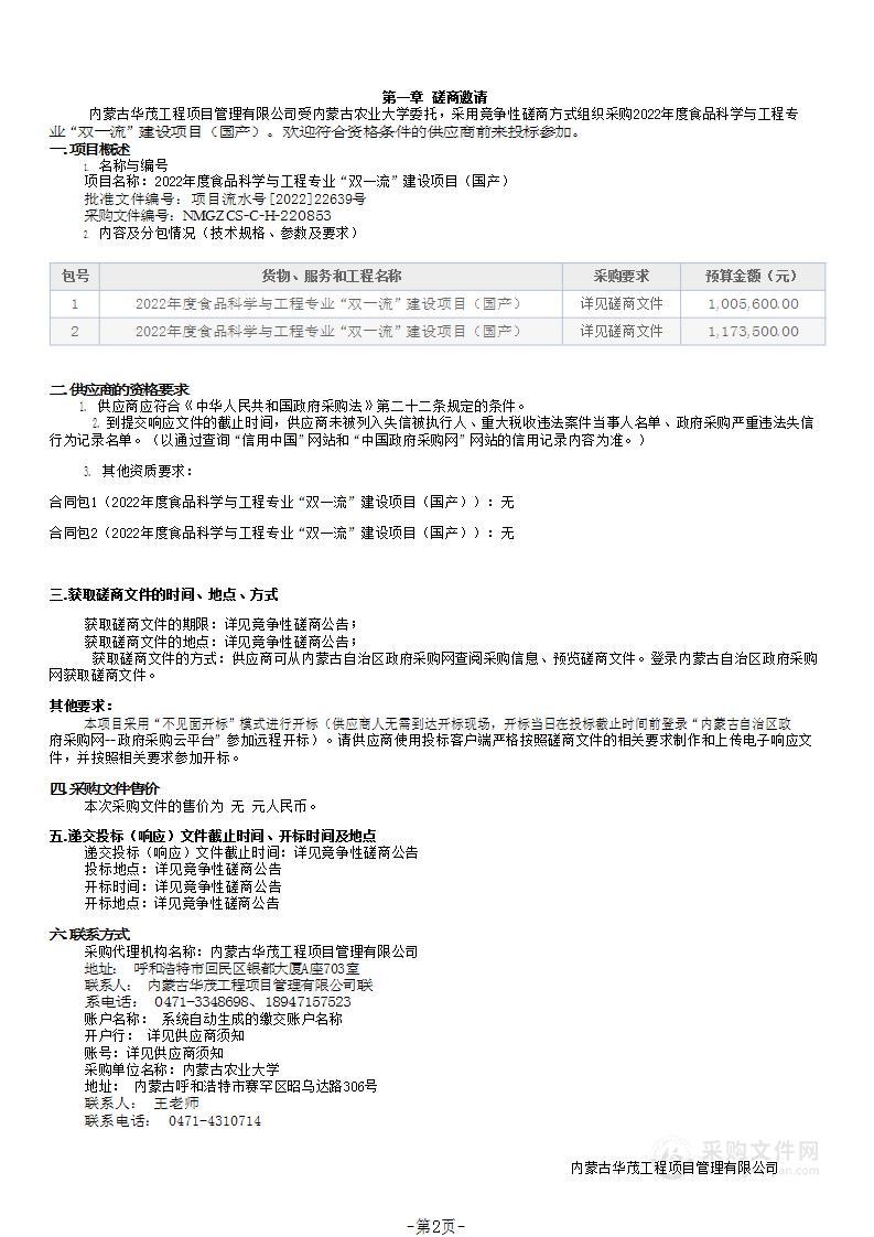 2022年度食品科学与工程专业“双一流”建设项目（国产）