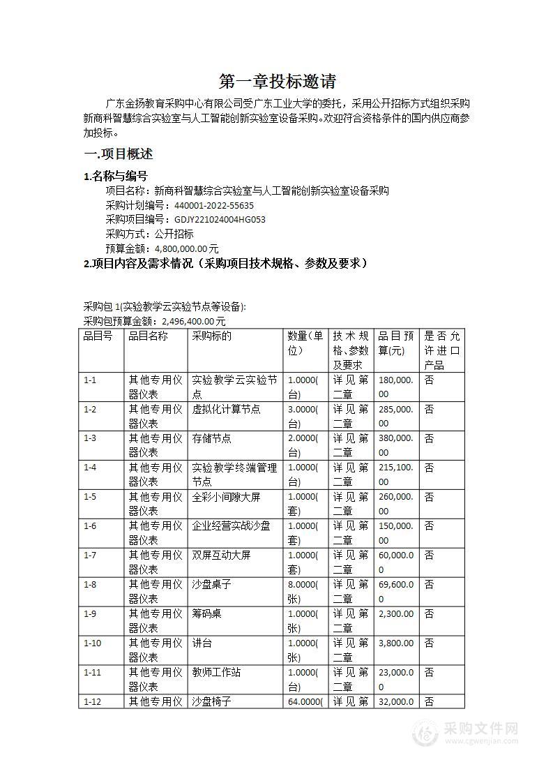 新商科智慧综合实验室与人工智能创新实验室设备采购