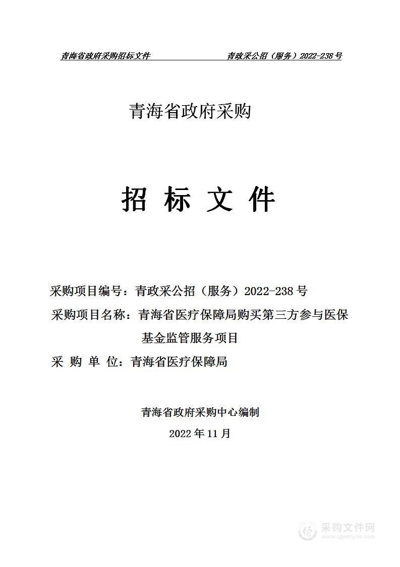 青海省医疗保障局购买第三方参与医保基金监管服务项目