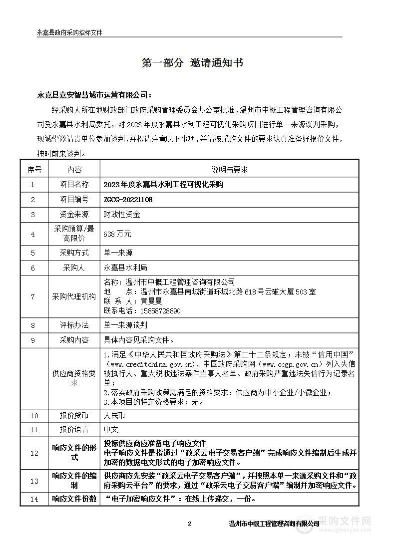 2023年度永嘉县水利工程可视化采购