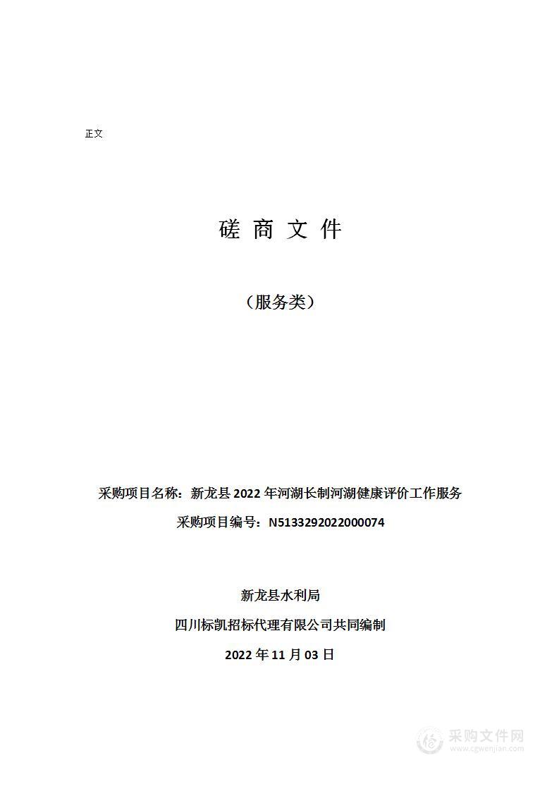 新龙县水利局新龙县2022年河湖长制河湖健康评价工作服务