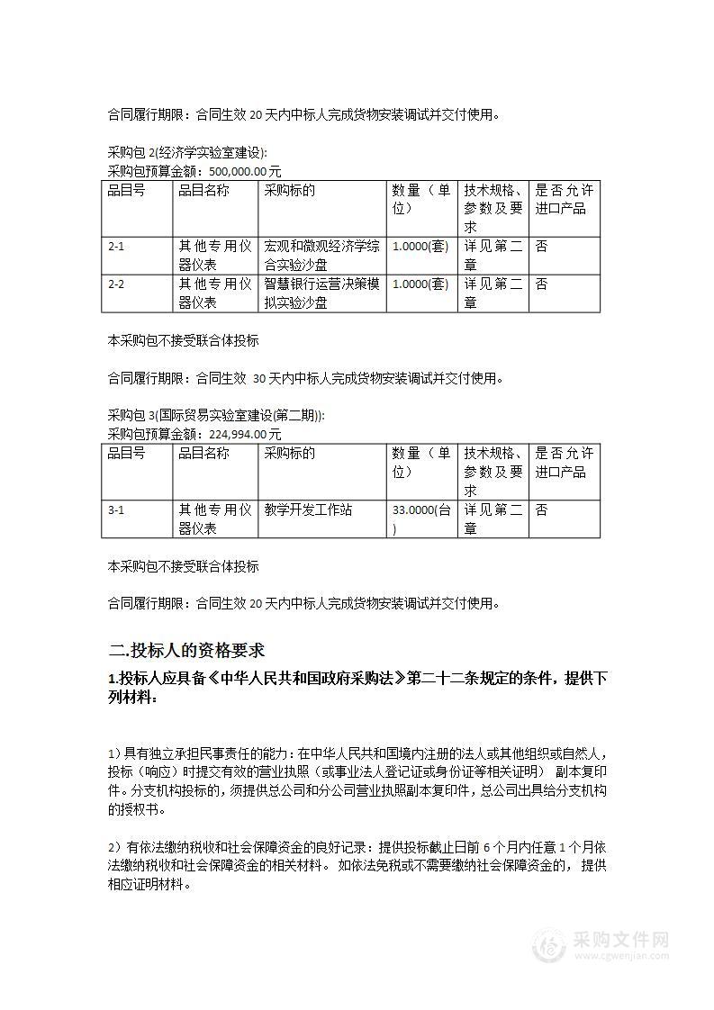 数字经济、国际贸易等实验室建设采购