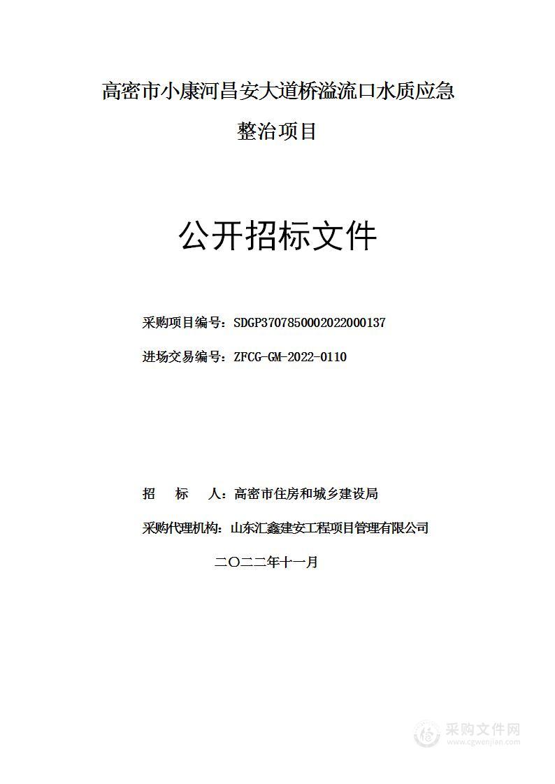 高密市小康河昌安大道桥溢流口水质应急整治项目