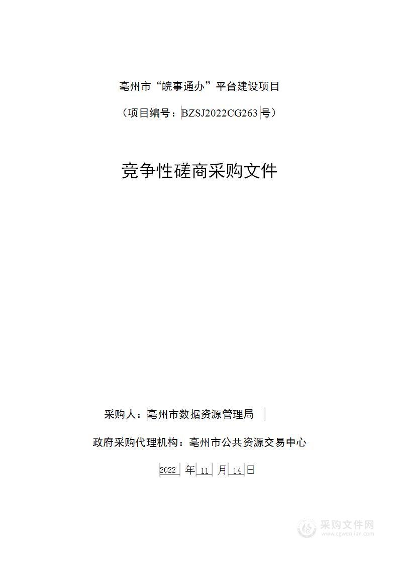 亳州市“皖事通办”平台建设项目