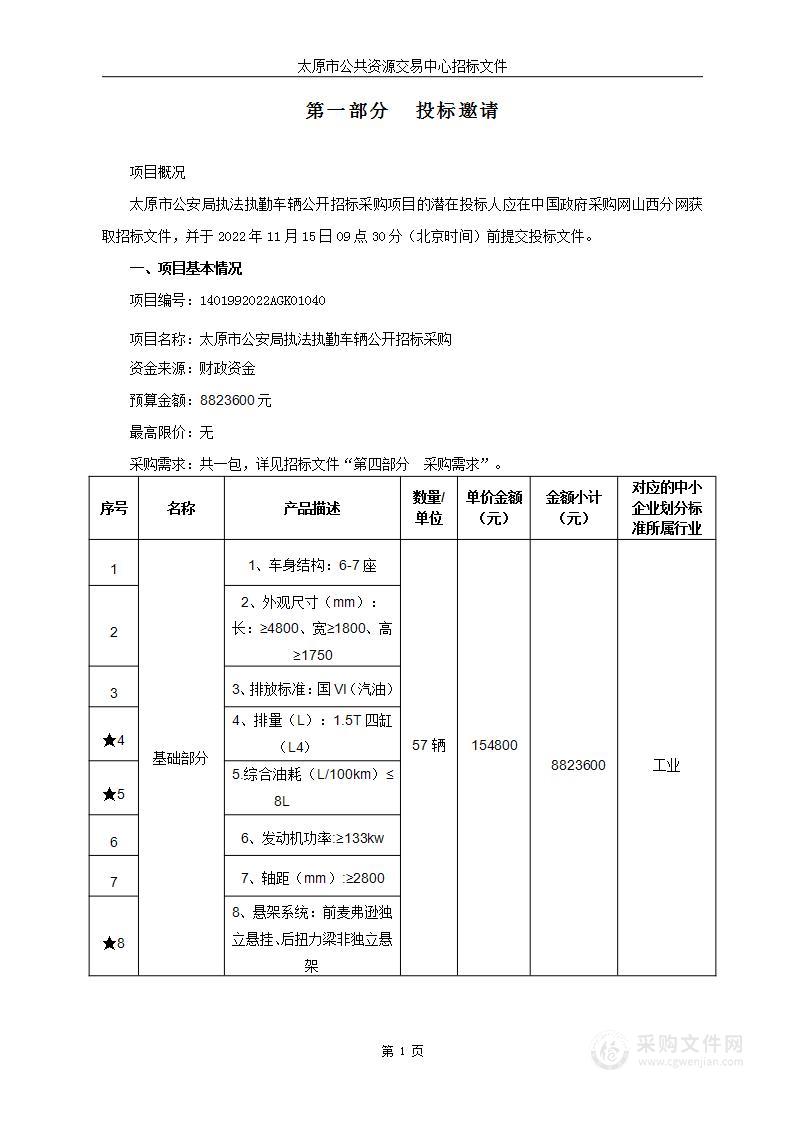 太原市公安局执法执勤车辆公开招标采购