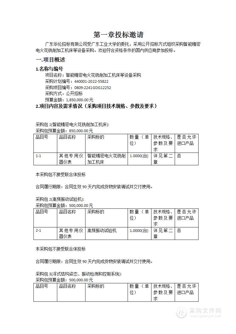 智能精密电火花铣削加工机床等设备采购