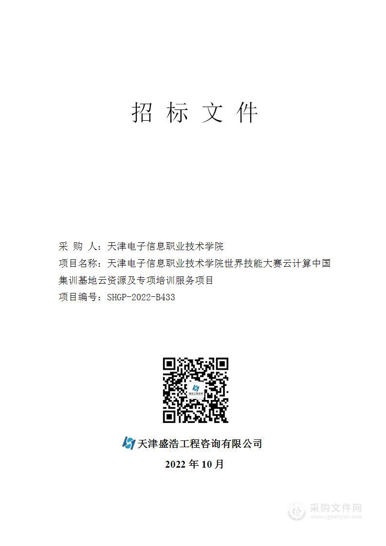 天津电子信息职业技术学院世界技能大赛云计算中国集训基地云资源及专项培训服务项目