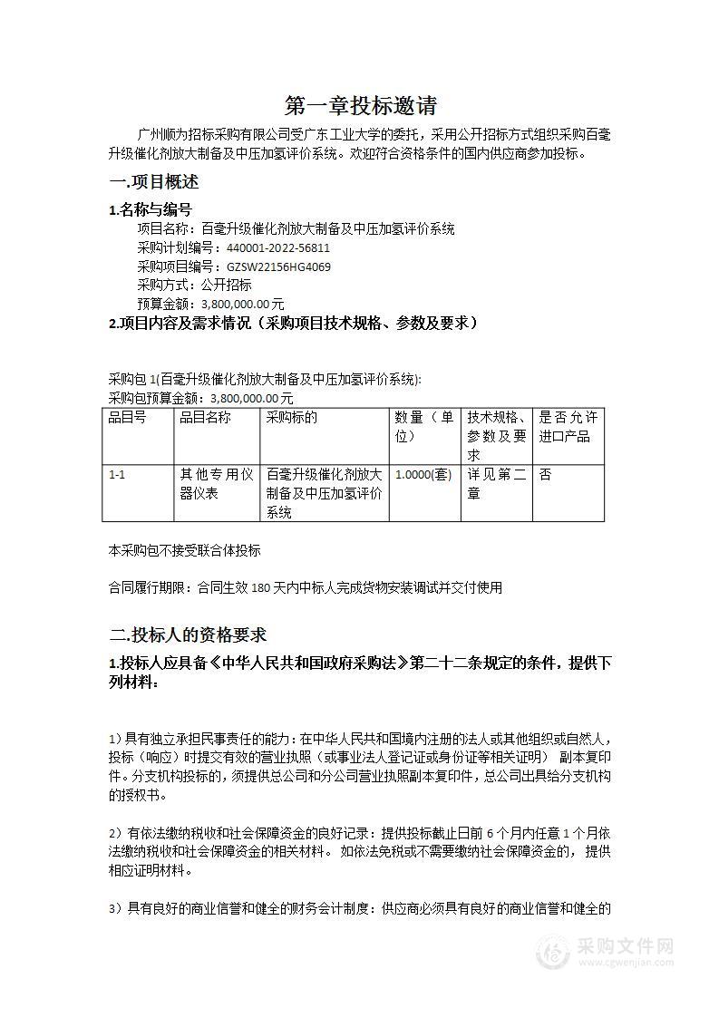 百毫升级催化剂放大制备及中压加氢评价系统