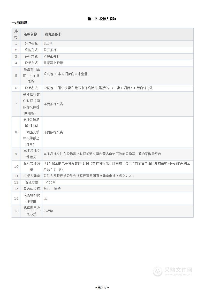 鄂尔多斯市地下水环境状况调查评估（二期）项目