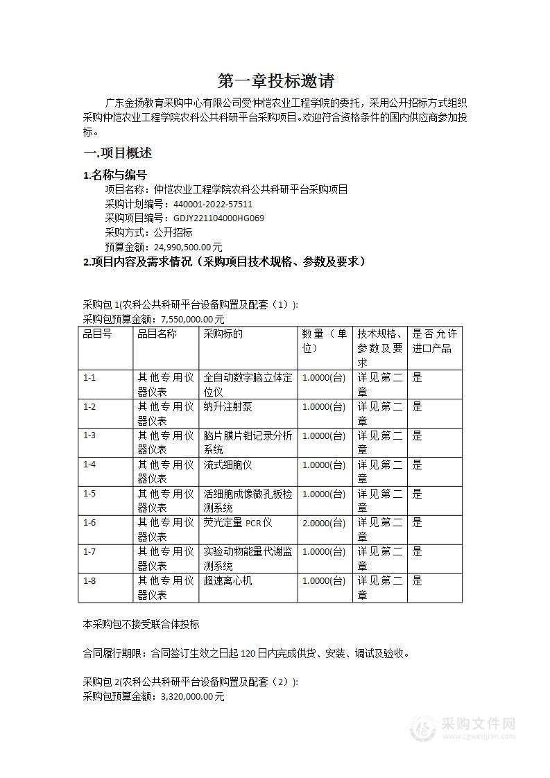 仲恺农业工程学院农科公共科研平台采购项目