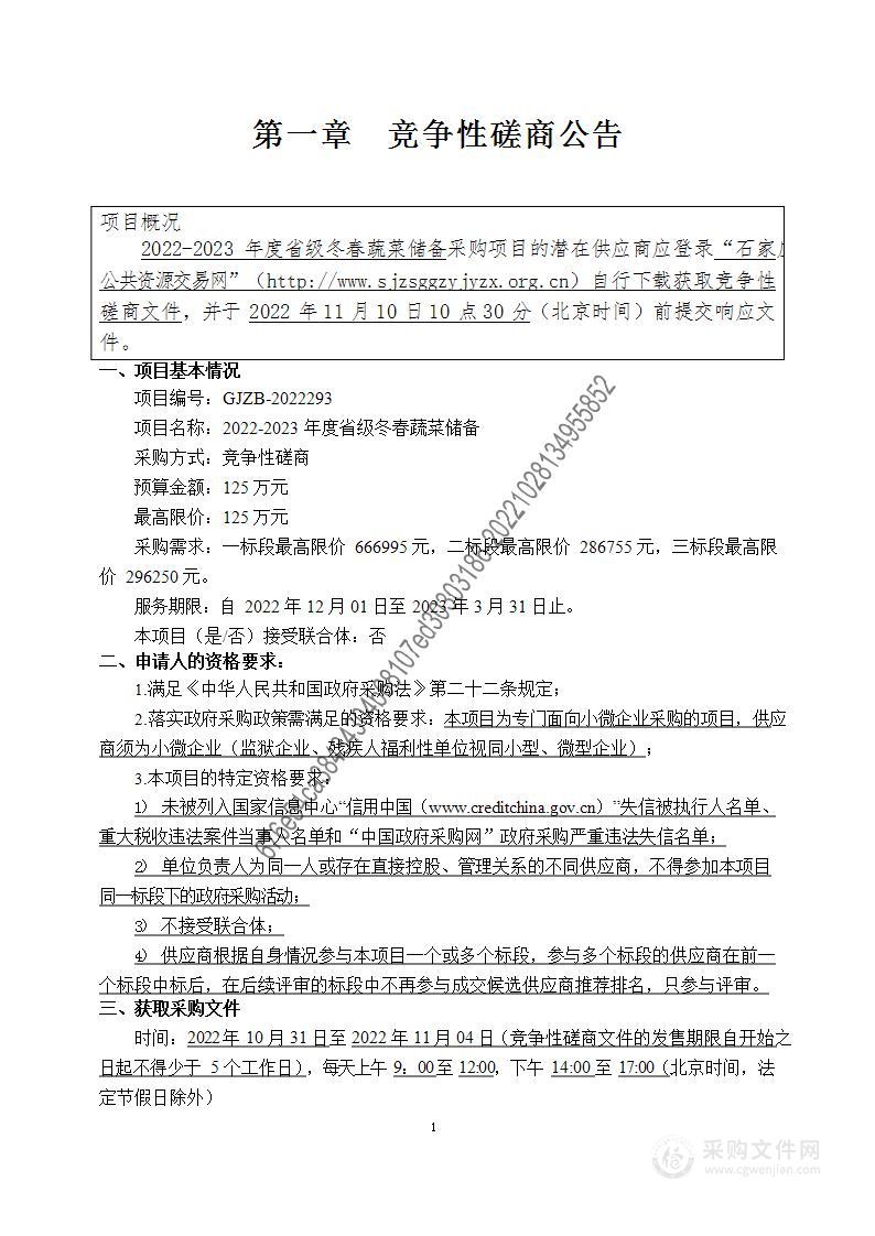 2022-2023年度省级冬春蔬菜储备