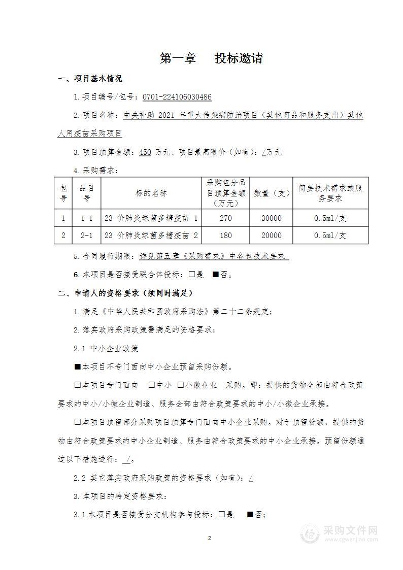 中央补助2021年重大传染病防治项目（其他商品和服务支出）其他人用疫苗采购项目